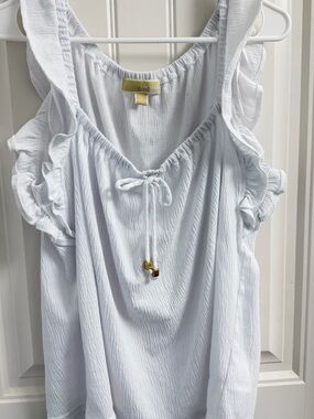 MICHAEL Michael Kors White Ruffle-Trim Tie-Neck Camisole Top